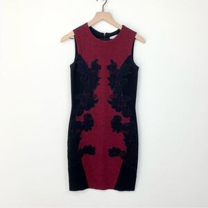 Katherine Barclay Lace Accent Red & Black Knit Sheath Dress, XS